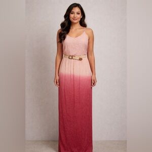 I.N. San Francisco Pink Tie Dye Belt Beach Strappy Crinkle Maxi Dress Medium